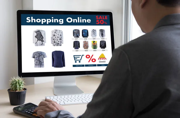 Online bevásárló kosár Online rendelés-tárolóba való felvételekor vásárlás eladás digitális — Stock Fotó