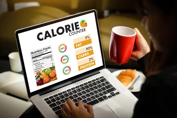 CALORIE contando contra-aplicação Alimentação médica saudável Morrer — Fotografia de Stock