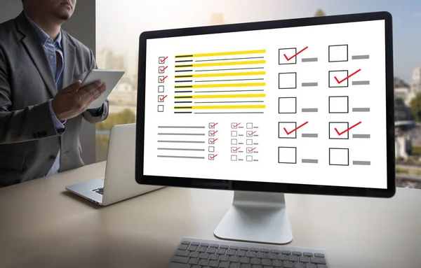 businessman SURVEY and Results Analysis Discovery Concept