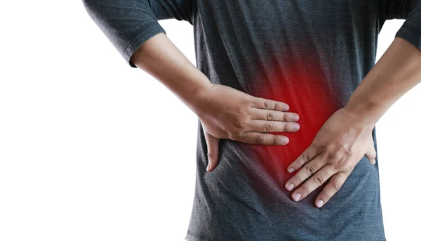 Young man Feeling suffering  Lower back pain  Pain relief concep — Stock Photo, Image