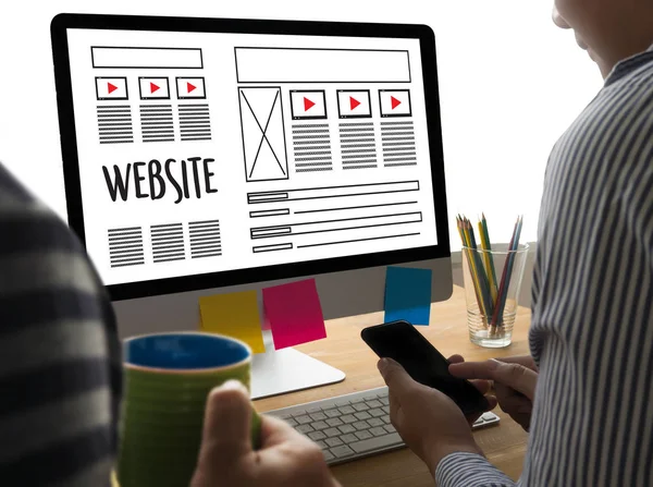 Web Design szkic układu rysunku Www Media oprogramowanie i grafika — Zdjęcie stockowe