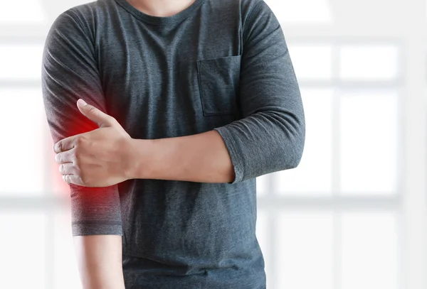 Young man Feeling suffering  Lower back pain  Pain relief concep — Stock Photo, Image