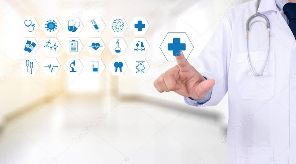 Medicine health care professional doctor  hand working with mode