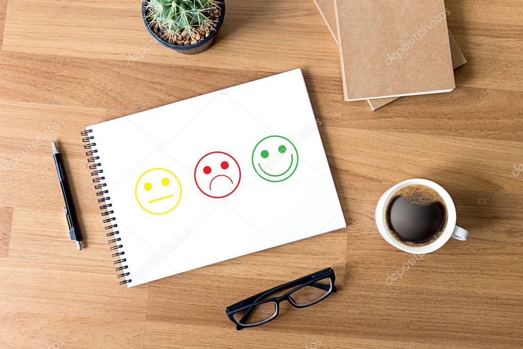 business man and woman select happy on satisfaction evaluation? 