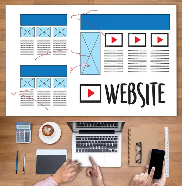 Web Design layout esboço desenho Software Mídia WWW e Gráfico — Fotografia de Stock