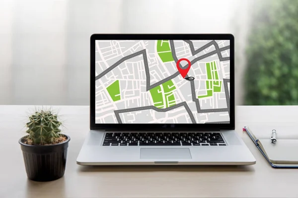 GPS kaart aan Route bestemming netwerkverbinding locatie Street — Stockfoto