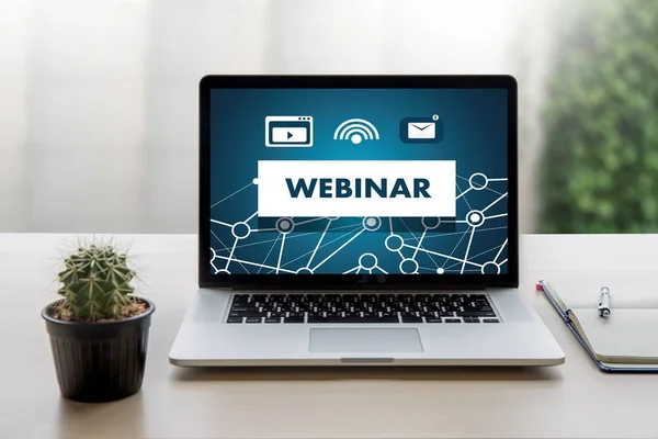 Webinar χέρι στο τραπέζι χρήση E-business σύνδεσης περιήγησης στο comp — Φωτογραφία Αρχείου