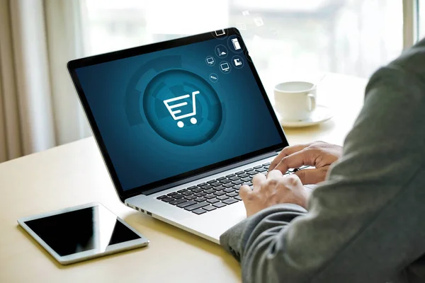 Business people use Technology Ecommerce Internet Global Marketi — Stock Photo, Image