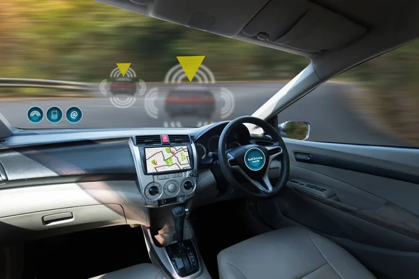 Autonoom rijdende auto en digitale snelheidsmeter technologie beeld — Stockfoto