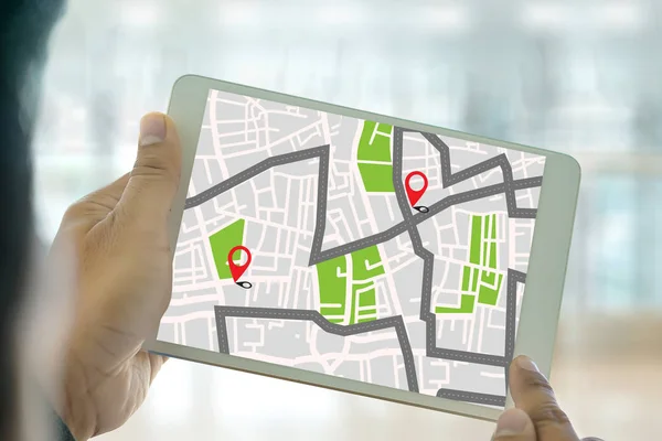 GPS Map to Route Connessione alla rete di destinazione Ubicazione Via — Foto Stock