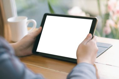 kız öğrenci dijital tablet dokunmatik ekran cihaz izole scre