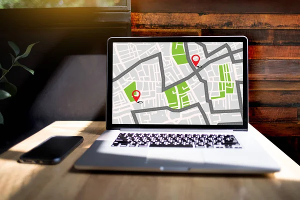 GPS Térkép útvonal cél hálózati kapcsolat helyét utca — Stock Fotó