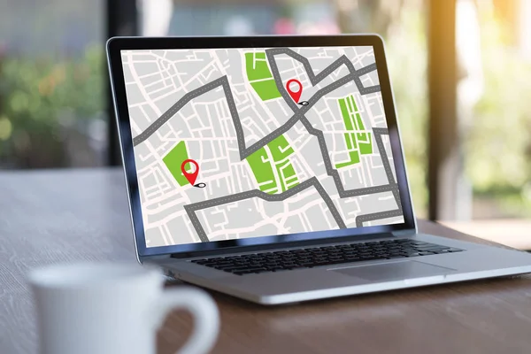 GPS kaart aan Route bestemming netwerkverbinding locatie Street — Stockfoto