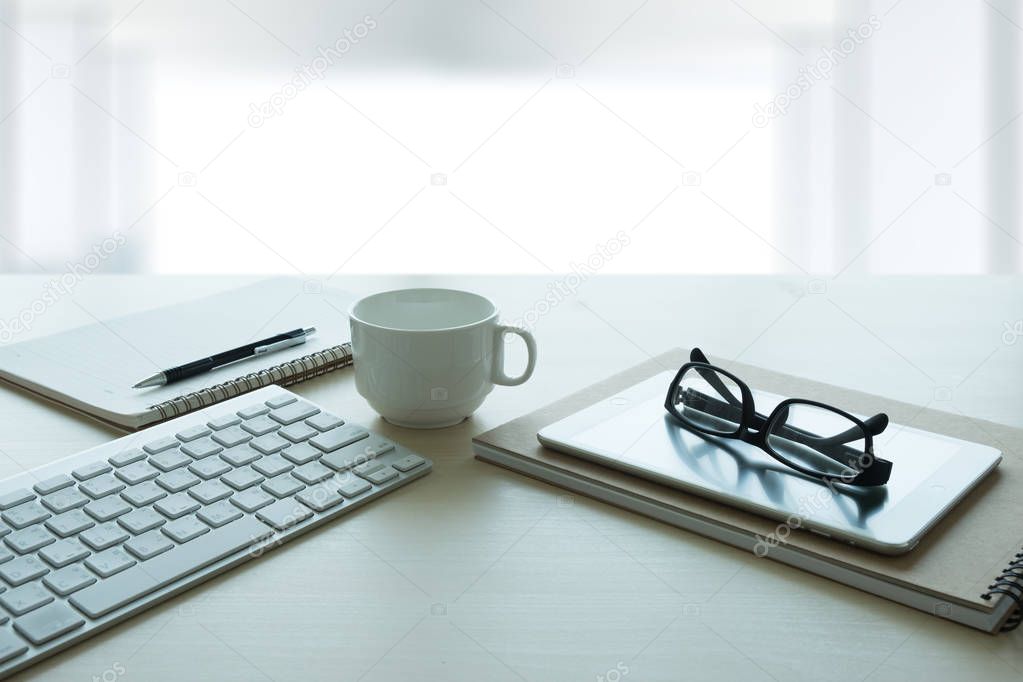Close up of glasses and computer  business workplace work place 