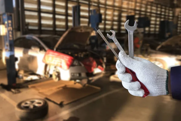 Mechanic repairing a car  in garage  Auto repair car engine — Stock Photo, Image