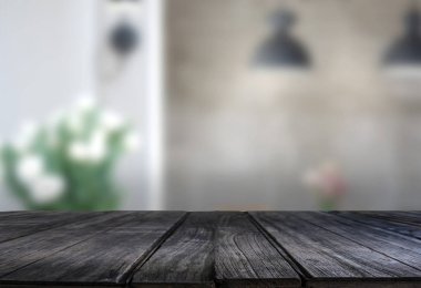 Ahşap Pano boş tablo penceresi bulanık arka plan kullanılabilir 