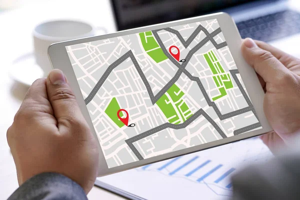 GPS Mapa para Rota Conexão de rede de destino Localização Rua — Fotografia de Stock
