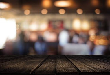 Ahşap Pano boş tablo kafe, kahvehane, bar bulanık backgro