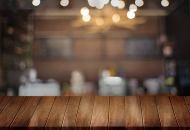 Ahşap Pano boş tablo kafe, kahvehane, bar bulanık backgro