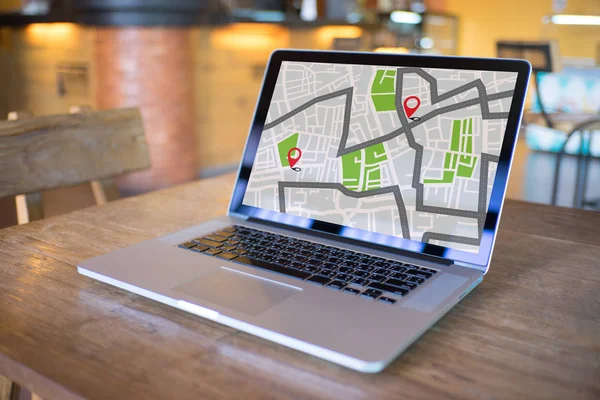 GPS kaart aan Route bestemming netwerkverbinding locatie Street — Stockfoto