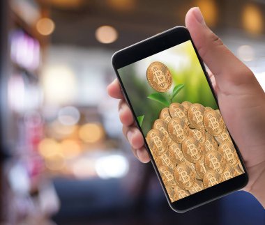 Büyüme kavramı Kripto para birimi Finansal altın Bitcoins merdiven 