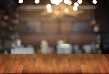 Ahşap Pano boş tablo kafe, kahvehane, bar bulanık backgro