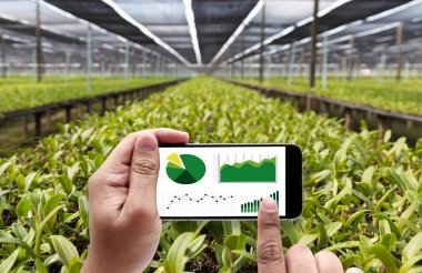 tarım teknoloji kavramı dostum Ziraat Mühendisi kullanarak bir Tablet 