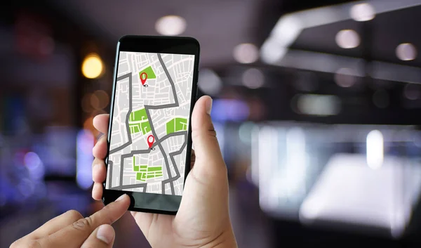 GPS-karta till rutt Destination nätverksanslutning läge Street — Stockfoto