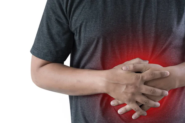 Man stomach suffering and having a stomachache — Stock Photo, Image