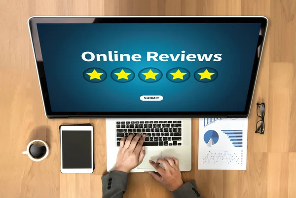 Online Reviews Evaluation Time Review Inspection Assessment Auditing — Stock Photo, Image