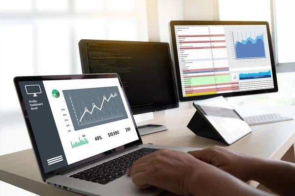 Hard Werken Data Analytics Statistieken Information Business Technology — Stockfoto