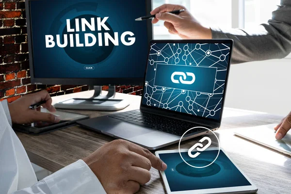 LINK BUILDING Connect Enlace Comunicación Contacto Networ — Foto de Stock