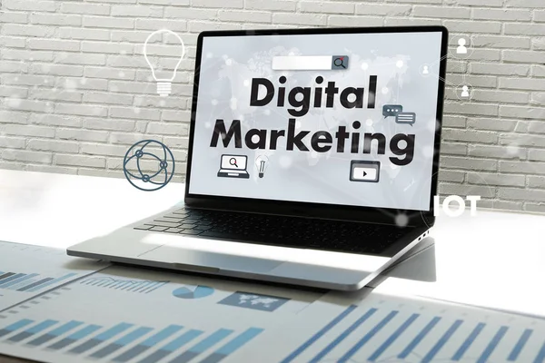 Mercado Digital Novo Trabalho Projeto Startup Analisando Homem Publicidade Brainstorming — Fotografia de Stock