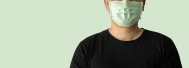 Coronavirus COVID-19 virüsü. Coronavirusmaske hastane başlığı Banner Panorama 'ya karşı yüz maskesi.
