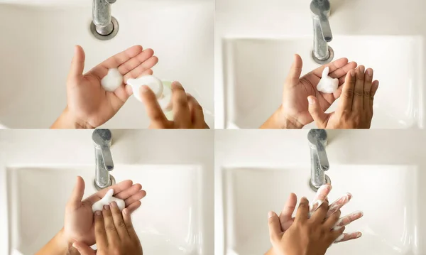 Stop Spreading Coronavirus Sanitizer Man Washing Hands Soap Man Corona — Stock Photo, Image