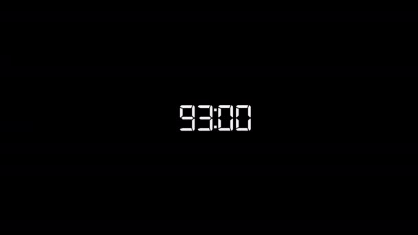 Vit digital timer börjar på svart bakgrund. — Stockvideo