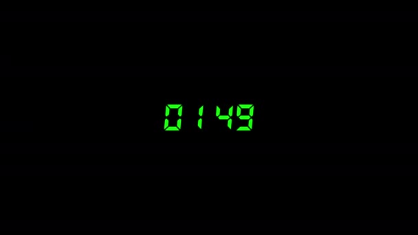Zelený digitální časovač začínající na černém pozadí. — Stock video