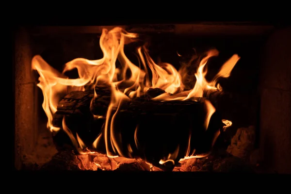 Burning Wood Fire Place — Stock Photo, Image