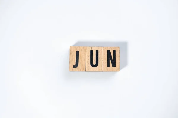 Jun Text Made Wooden Cube White Background — Stock Photo, Image