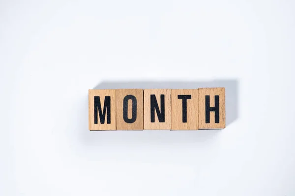 Month Text Made Wooden Cube White Background — стоковое фото