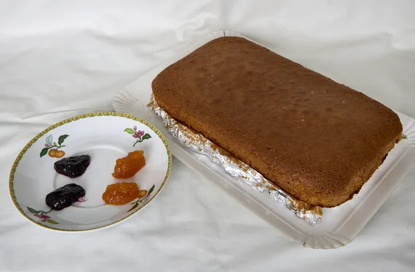 Bandeja Pastelaria Com Bolo Esponja Geleia Compotas Abóbora Bolo Típico — Fotografia de Stock