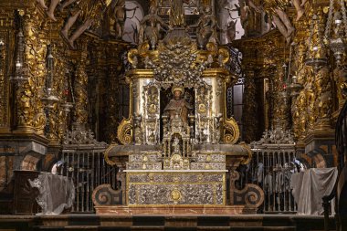 Altar of the Apostle Santiago in the cathedral of Santiago de Compostela. This city is a pilgrimage site of Christianity next to Rome and Jerusalem. Santiago de Compostela is one of the main tourist destinations in Spain clipart