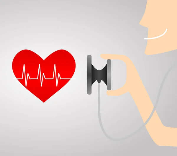 听诊器用心电图线红色的心 — 图库照片