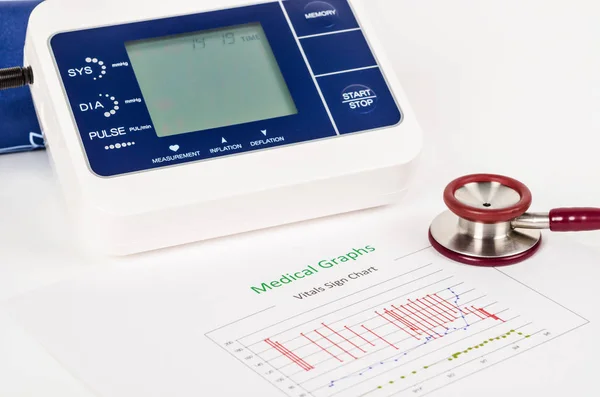 Gráficos de sinais vitais, gráficos médicos e medição da pressão arterial w — Fotografia de Stock
