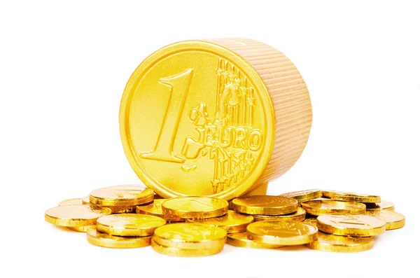 Una pila de monedas de euro aisladas en blanco —  Fotos de Stock