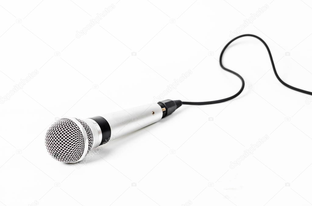 Silver handheld ball head microphone.