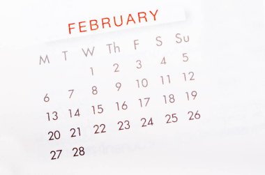 Şubat 2017 takvim sayfası.