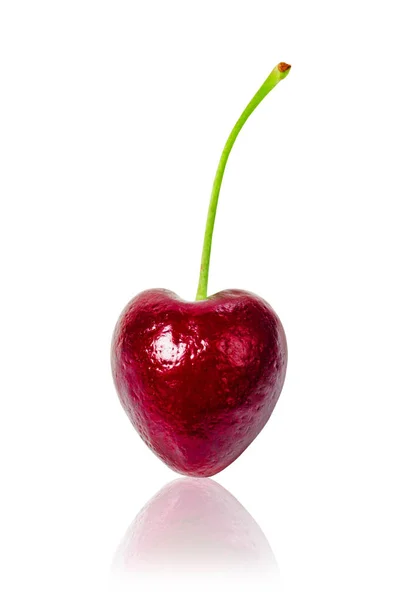 Sweet cherry heart shape isolated on white. — Stock Photo, Image