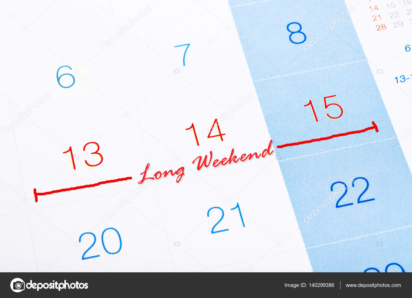 Long Weekend on calendar page. — Stock Photo © gamjai 140299386