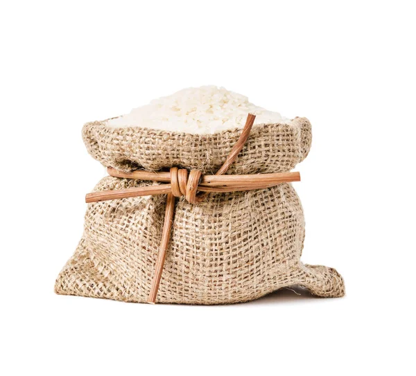 Råa vitt ris i säck väska. — Stockfoto